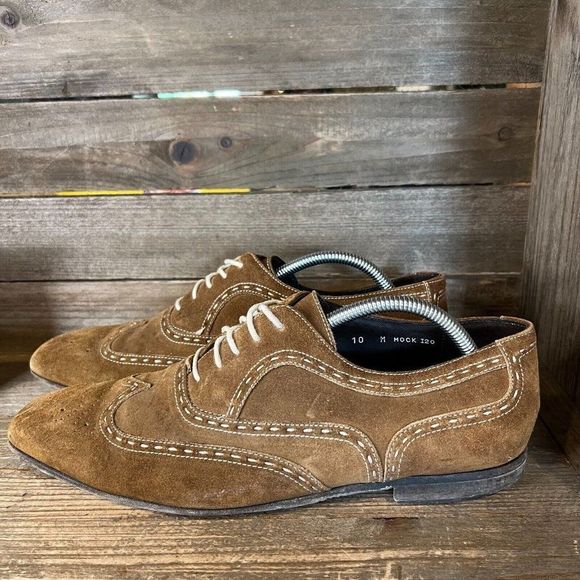 Mens Donald J Pliner Brown Suede Leather Wingtip Oxford Dress Shoes Size 10 M - Picture 2 of 6